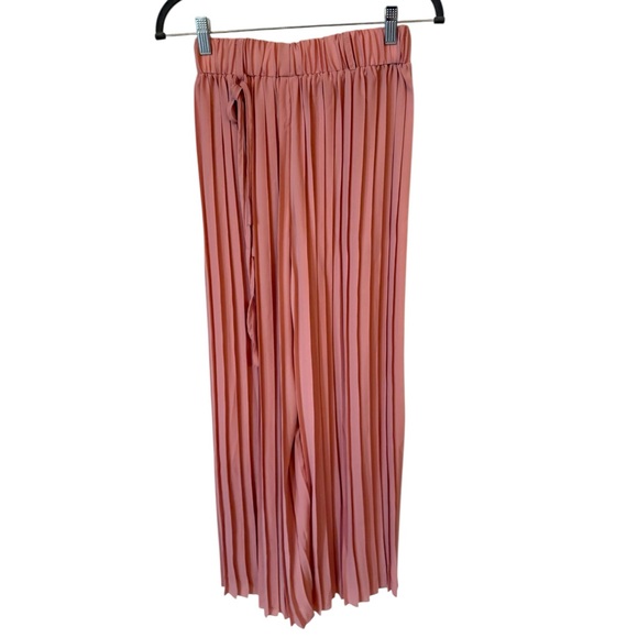 Coral Pink Pleated Crop Palazzo Pants Stretch Waist Small - Picture 7 of 7